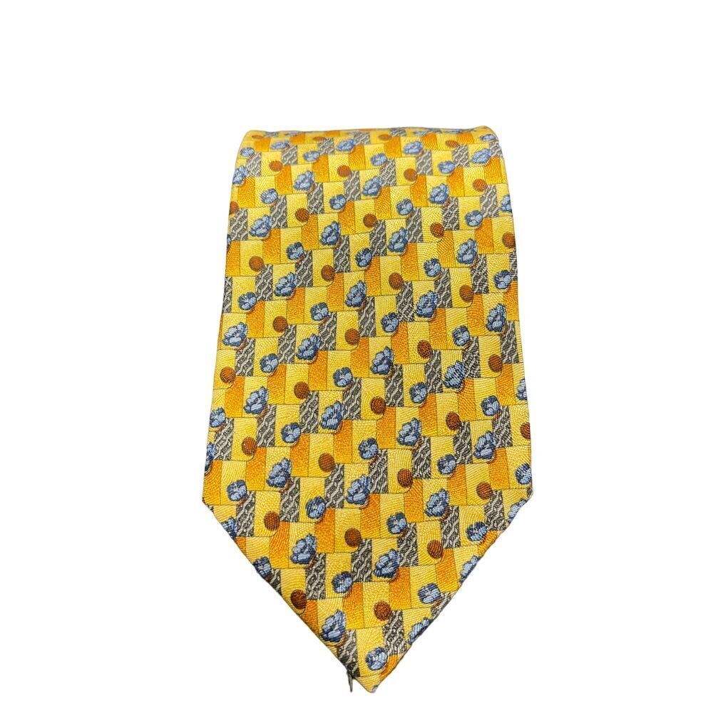 Ermenegildo Zegna Luxury Silk Tie Yellow Blue Floral Pattern Designer Z-111